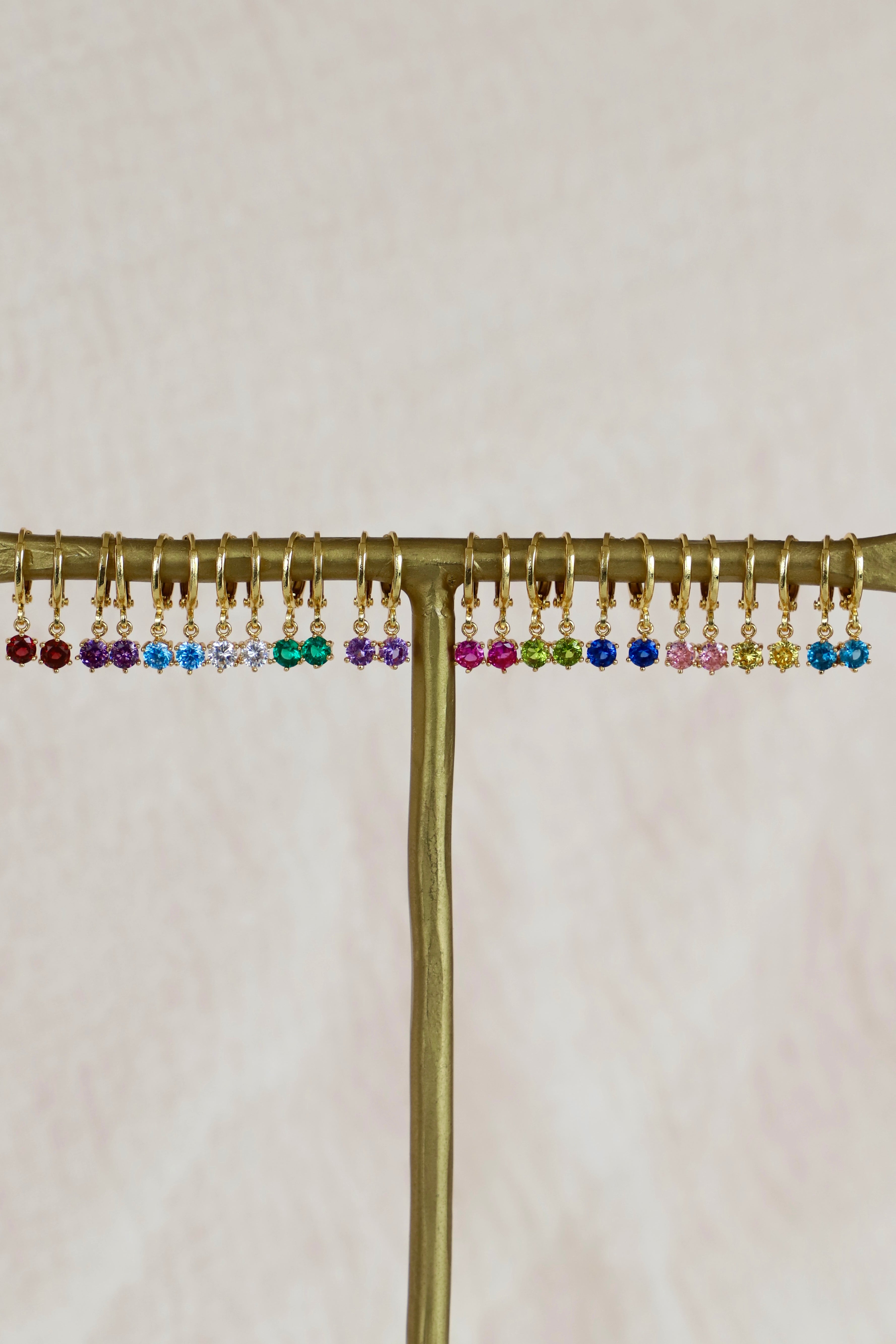 Round Birthstone Huggie Earrings in Gold