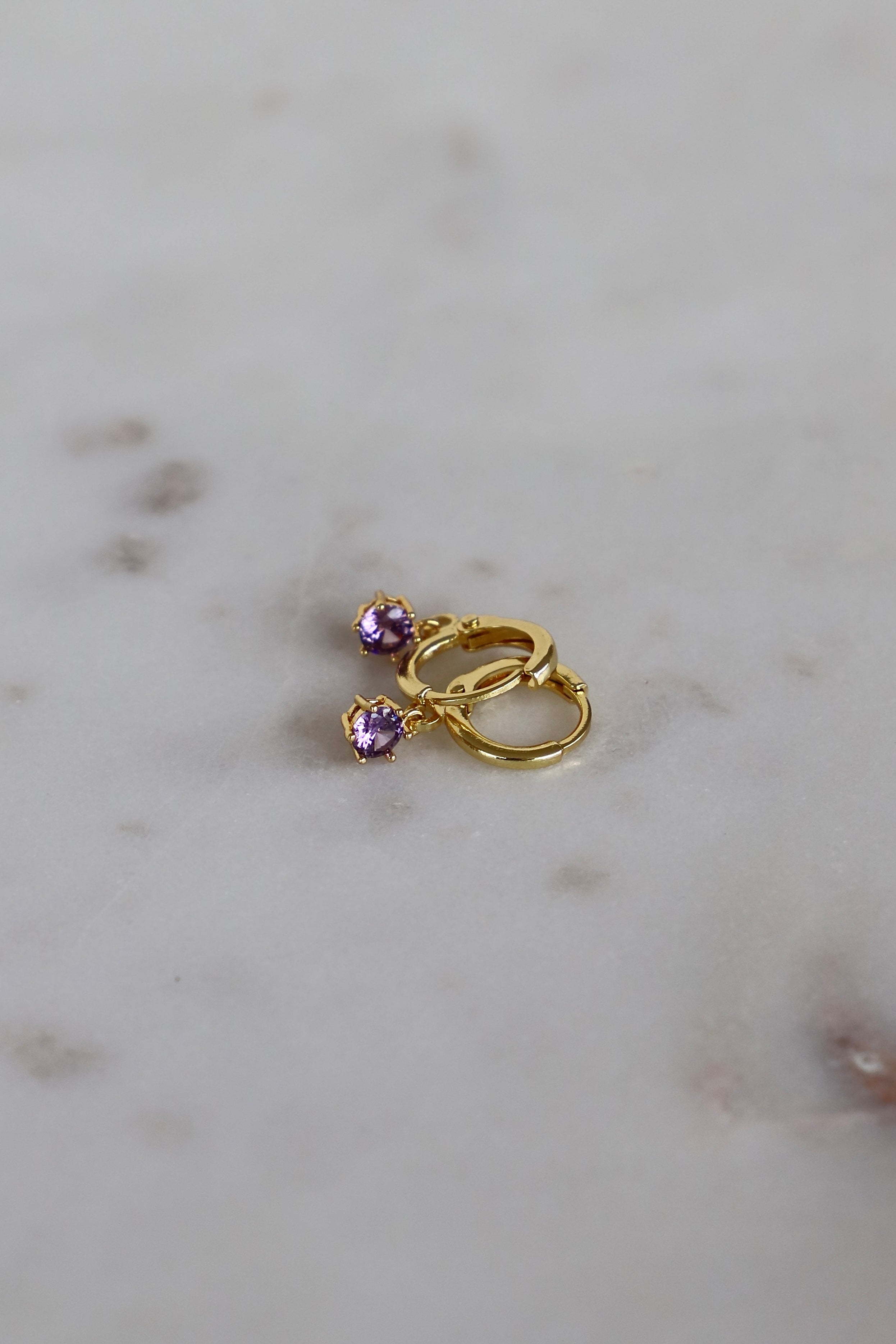 Round Birthstone Huggie Earrings in Gold