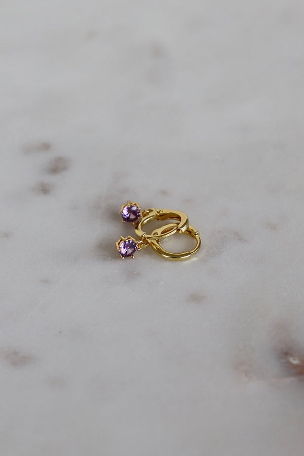 Round Birthstone Huggie Earrings in Gold