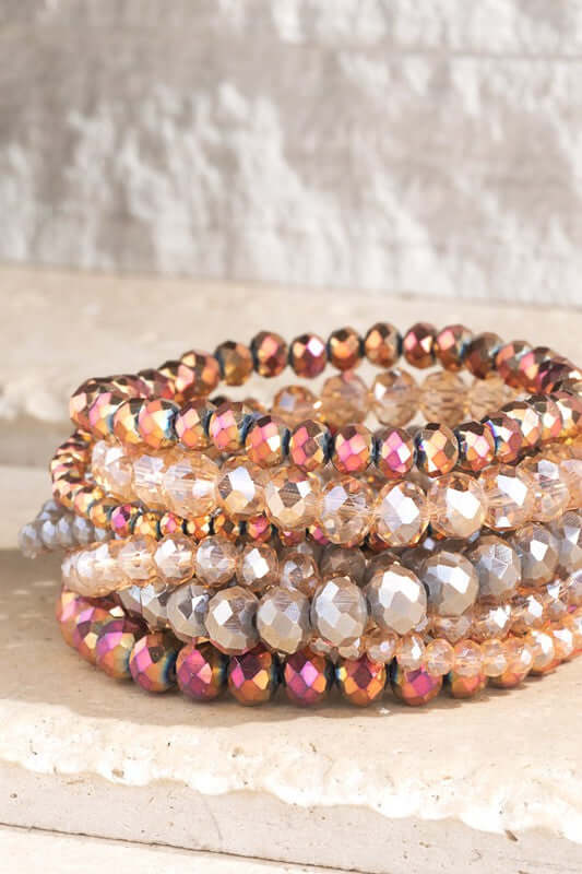 In Harmony Layered Glass Bead Bracelet Set in Pink and Gold