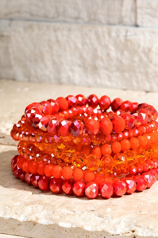 In Harmony Layered Glass Bead Bracelet Set Tangerine