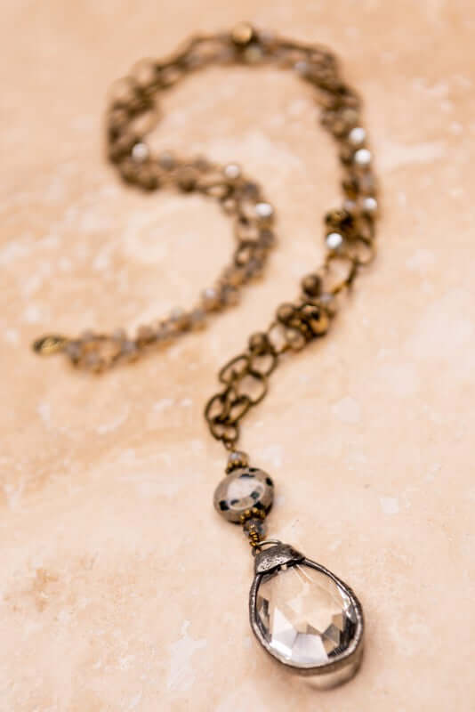 Cali 24" Bronze Chain and Crystal Bead Necklace