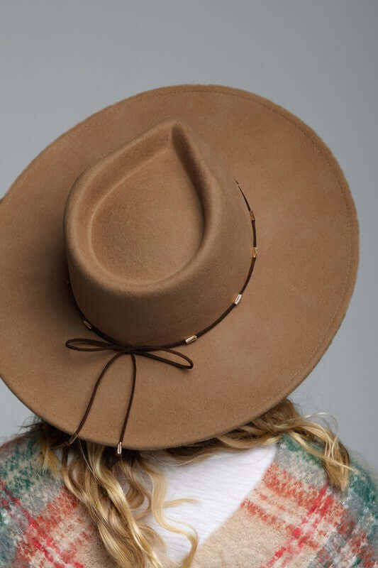Odessa Bead and Suede Ribbon Trim Wool Panama Hat in Pecan