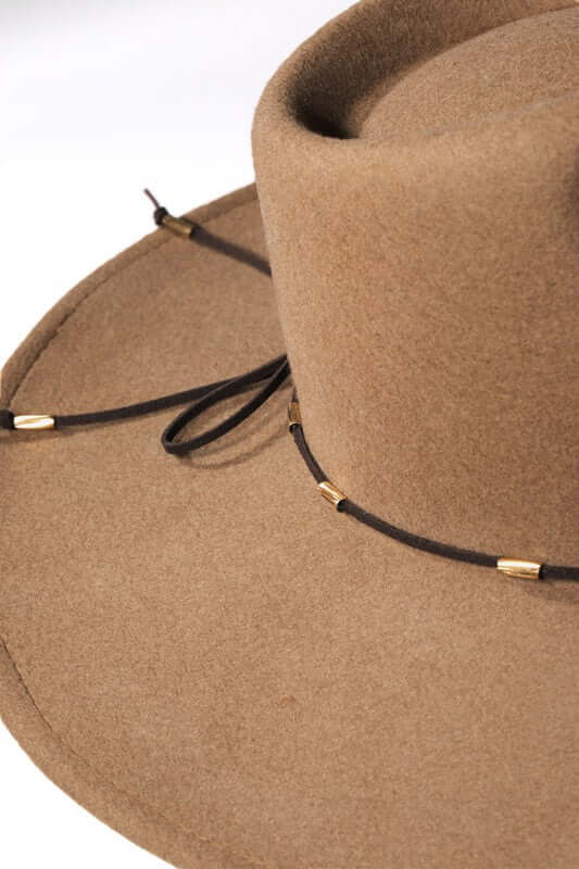 Odessa Bead and Suede Ribbon Trim Wool Panama Hat in Pecan