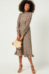 Abigail Floral Smocked Detail Dress in Brown