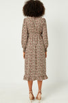 Abigail Floral Smocked Detail Dress in Brown