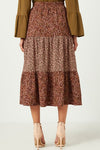Rebekah Floral Tiered Midi Skirt in Brown