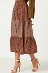 Rebekah Floral Tiered Midi Skirt in Brown