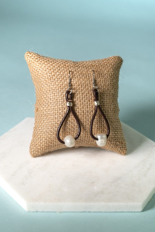 Lenore Leather and Pearl Earrings