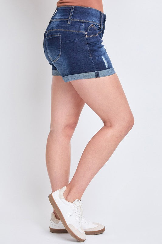 Erika Eco-Friendly Tummy Control Stretch Cuffed Shorts in Dark Indigo