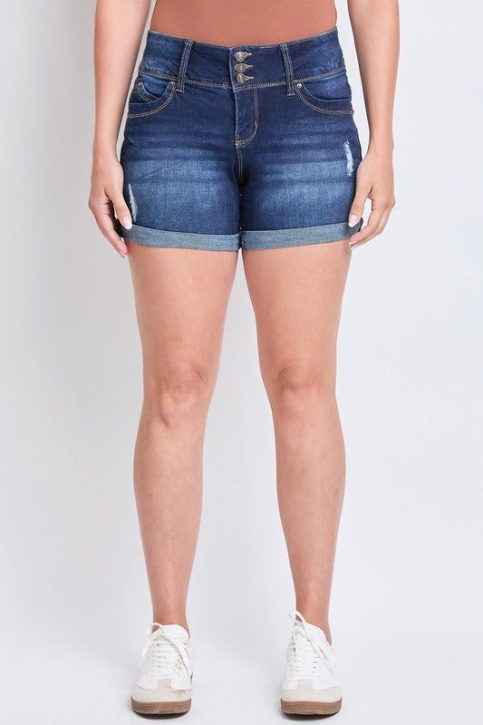 Erika Eco-Friendly Tummy Control Stretch Cuffed Shorts in Dark Indigo