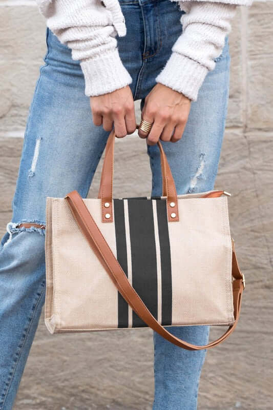 Canvas Stripe Tote in Black Stripe
