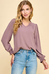 She's All That Textured V-Neck Blouse in Mocha