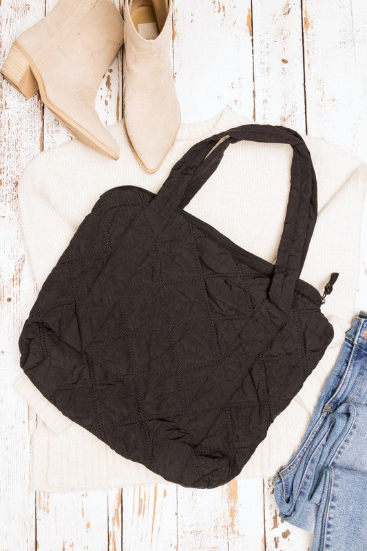 Lead the Way Quilted Tote in Black or Beige