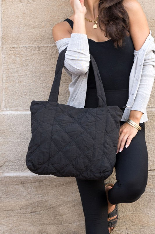 Lead the Way Quilted Tote in Black or Beige