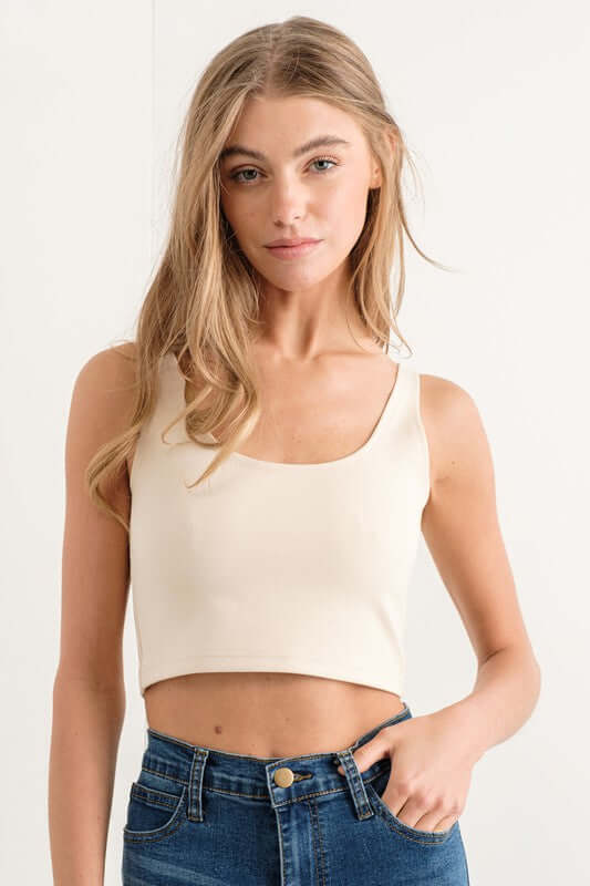 Basic Ponte Crop Tank in Ivory