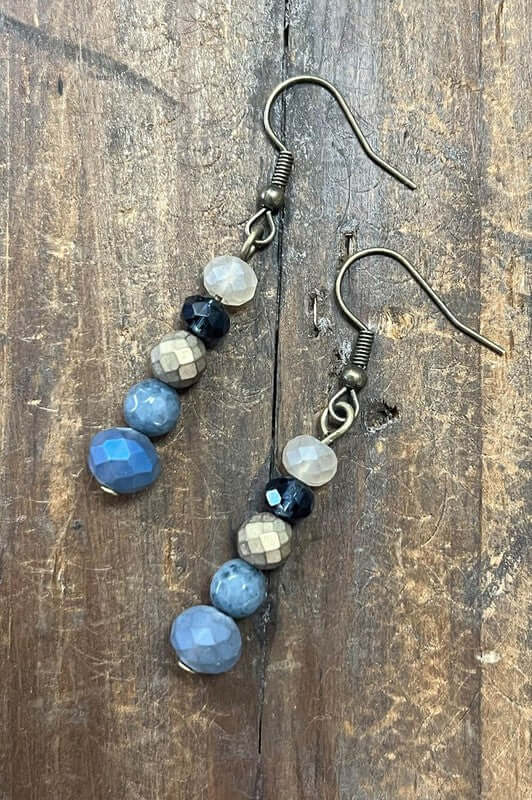 Micah Crystal Drop Bead Earrings in Blue