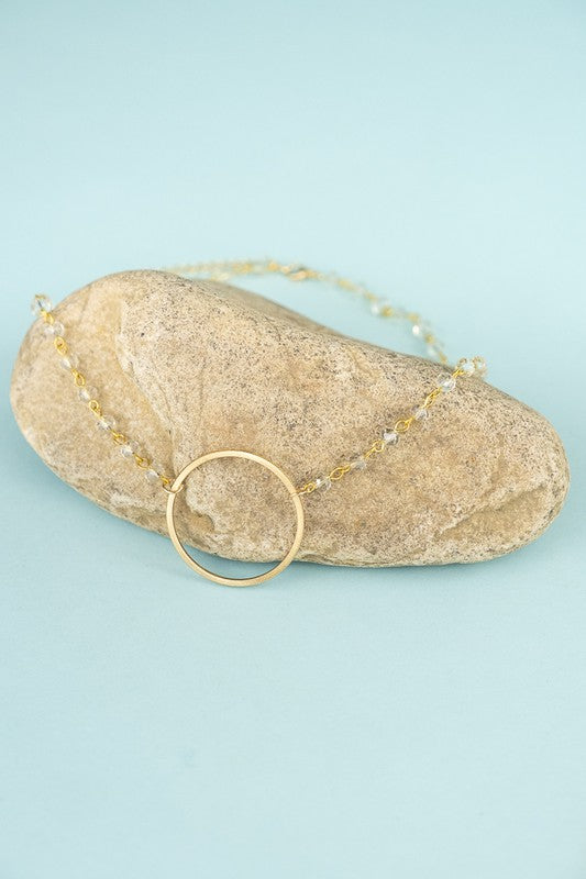 Nikki Clear Crystal and Gold Circle Hoop 16" Necklace