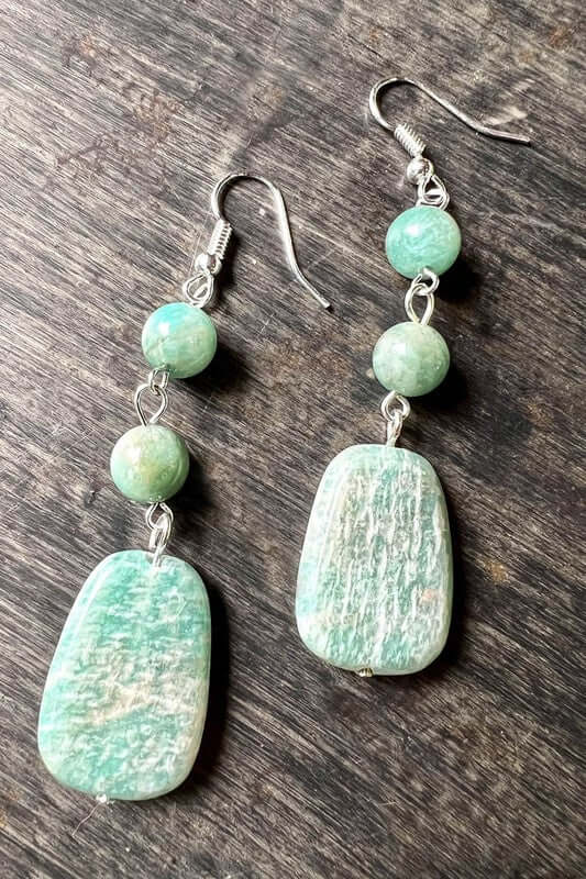Trudy Natural Aqua Stone Dangle Earrings in Silver