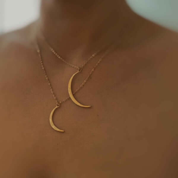 Small Hammered Crescent Moon Pendant Necklace in Gold