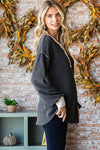 The Day Awaits Ribbed Henley Top in Charcoal - Curvy