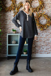 The Day Awaits Ribbed Henley Top in Charcoal - Curvy