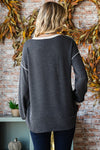 The Day Awaits Ribbed Henley Top in Charcoal - Curvy