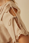 On My Mind Open Tied Sleeve Blouse in Taupe