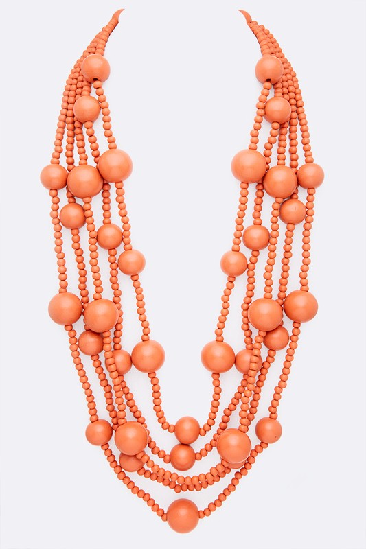 Mulit Layered Statement Wooden Beads Necklace