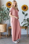Becca Wavy Ribbed V-Neck Maxi-Dress in Mauve