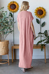 Becca Wavy Ribbed V-Neck Maxi-Dress in Mauve