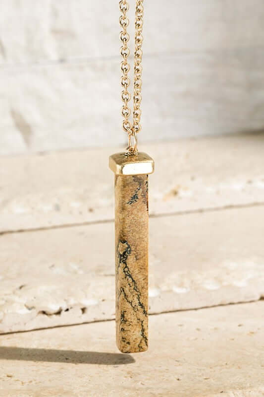 Natural Semi-Precious Jasper Stone Bar Pendant 30" Necklace