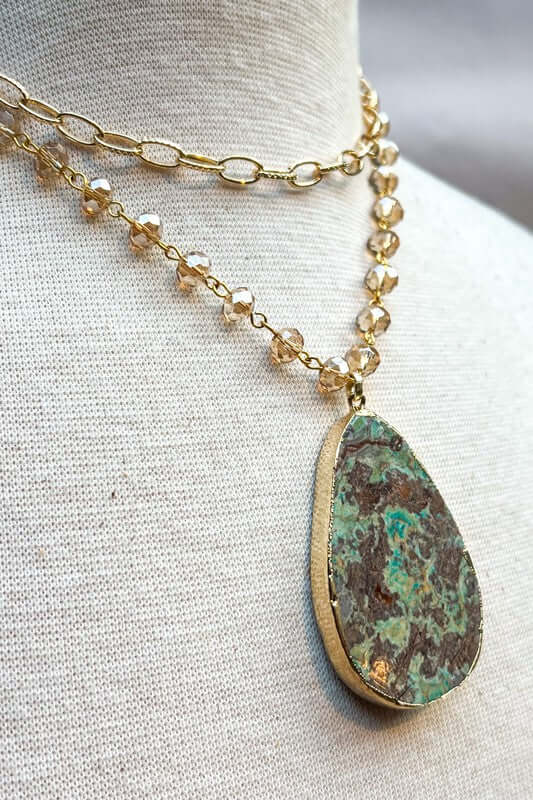 Sabrina African Jasper Layered Beaded Chain Link Necklace