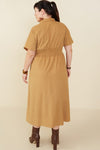 Dakota Button Front Corduroy Midi Dress in Camel - Curvy