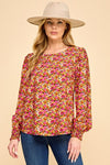 Shayla Floral Blouse in Fuchsia/Caramel/Black