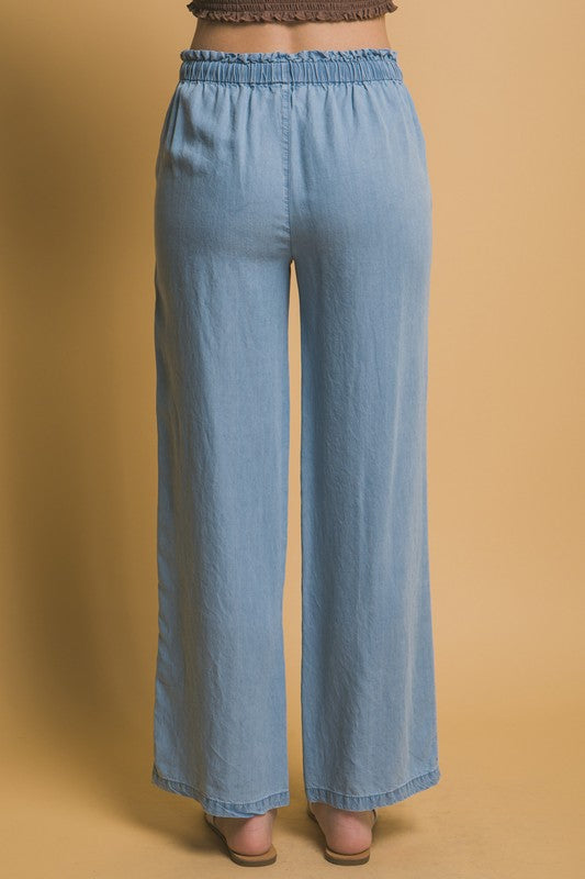 Lauren Elastic Waist Tencel Pants in Light Blue