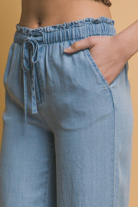 Lauren Elastic Waist Tencel Pants in Light Blue