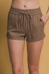 Claudia Drawstring Linen Shorts in Mocha