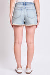 Taylor High Rise Fray Hem Shorts in Light Medium Wash