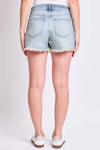 Taylor High Rise Fray Hem Shorts in Light Medium Wash
