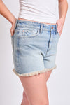 Taylor High Rise Fray Hem Shorts in Light Medium Wash