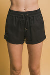 Claudia Drawstring Linen Shorts in Black