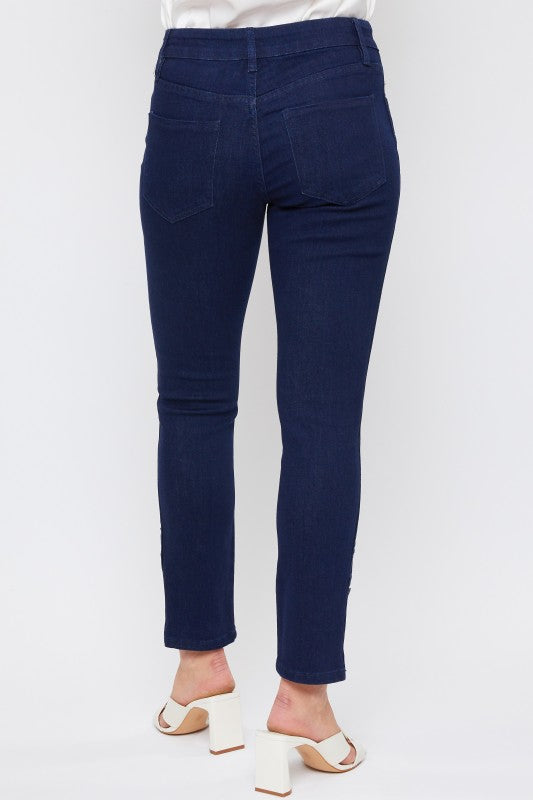 Colette Mid Rise Ankle Jean with Side Snaps in Dark Denim