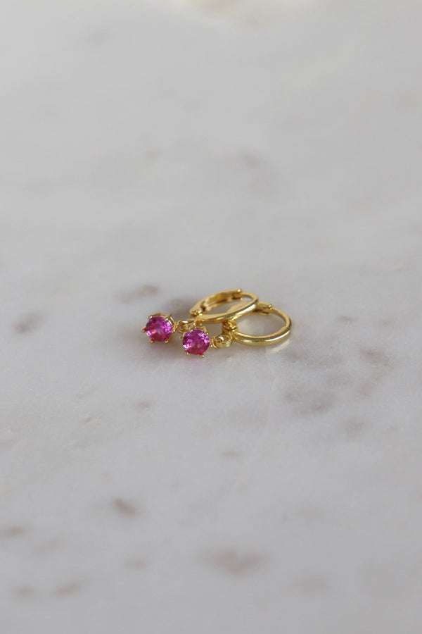 Round Birthstone Huggie Earrings in Gold