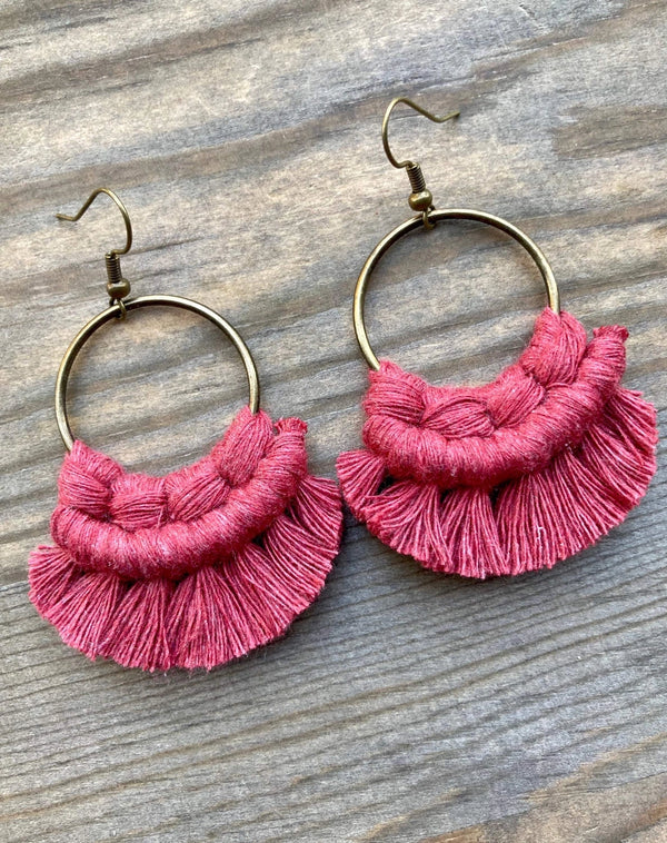 Free Spirit Macrame Knot Earrings in Wild Rose and Bronze