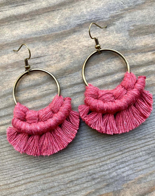 Free Spirit Macrame Knot Earrings in Wild Rose and Bronze