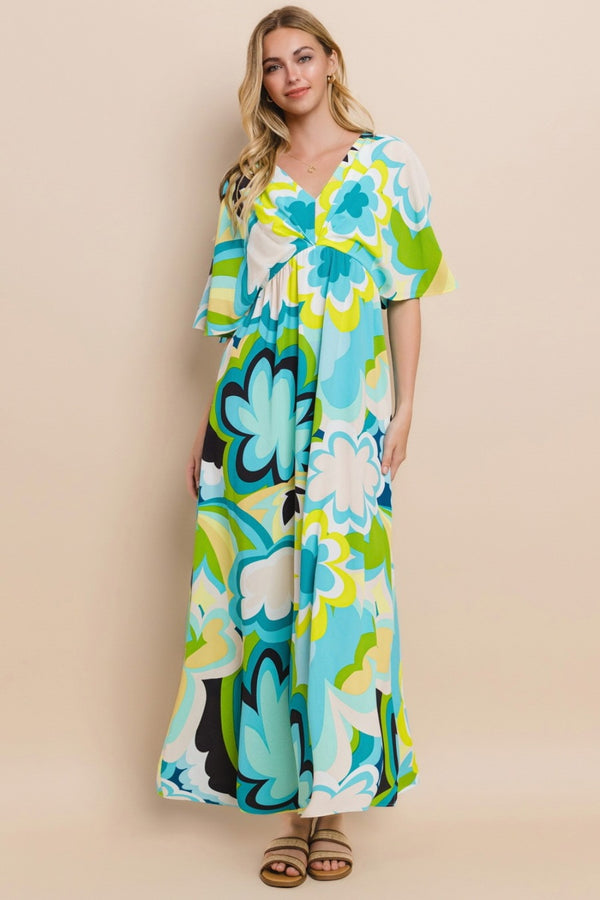 What I’m Thinking Of Floral Printed Maxi Dress in Turquoise