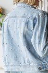 Rhinestone Cropped Denim Trucker Jacket in Medium Wash
