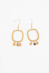 Elegant 14K gold-plated earrings with rounded rectangles and teardrop charms for stylish day-to-night wear.