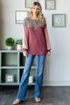 Big Dreams Leopard Ribbed Top in Burgundy